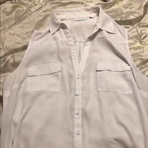 New York & Co. White Button Down Sleeveless Blouse